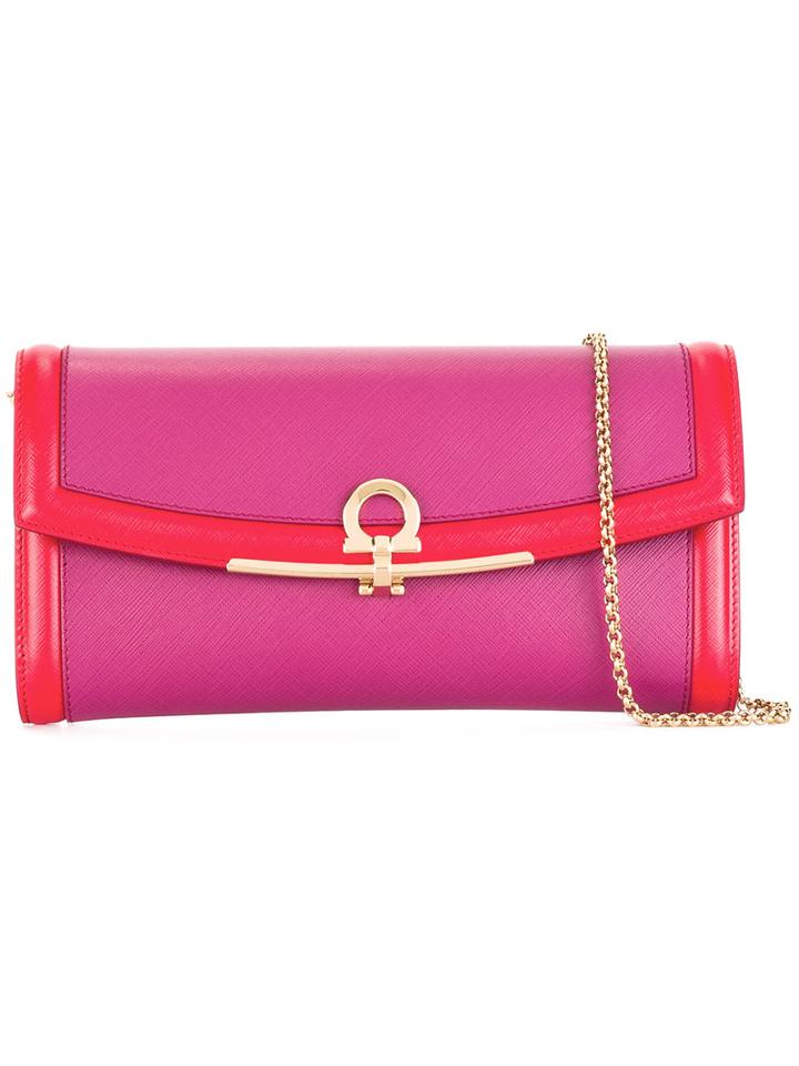 Salvatore Ferragamo Gancio Buckle Clutch, Women's, Red, Leather