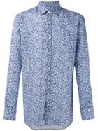 Canali Floral Print Slim-fit Shirt, Men's, Size: Xxl, Blue, Linen/flax