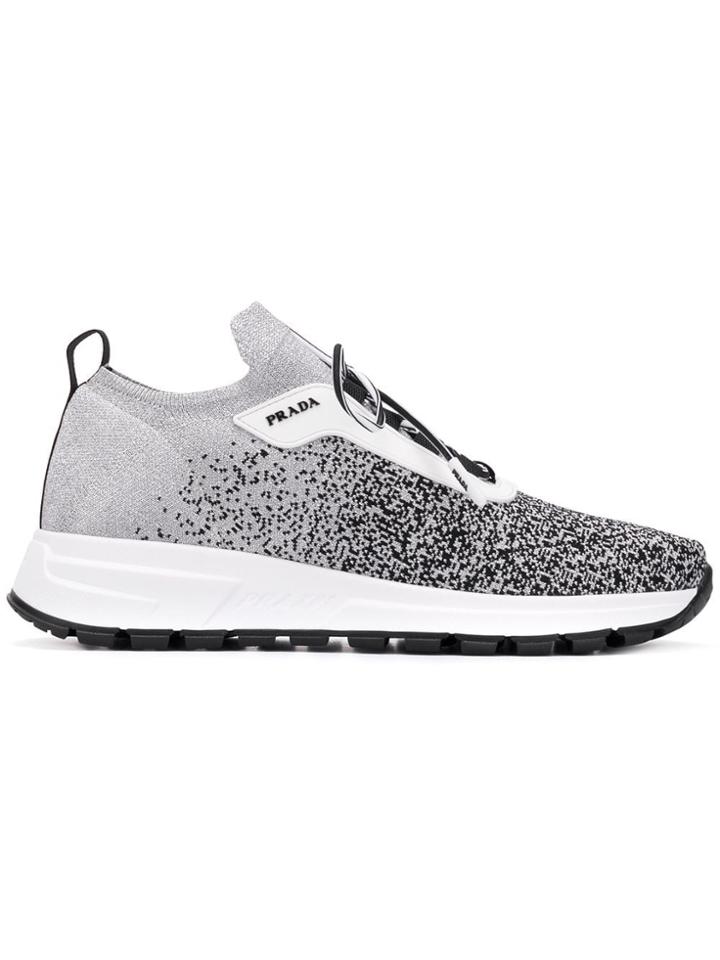 Prada Low Top Sock Sneakers - Silver