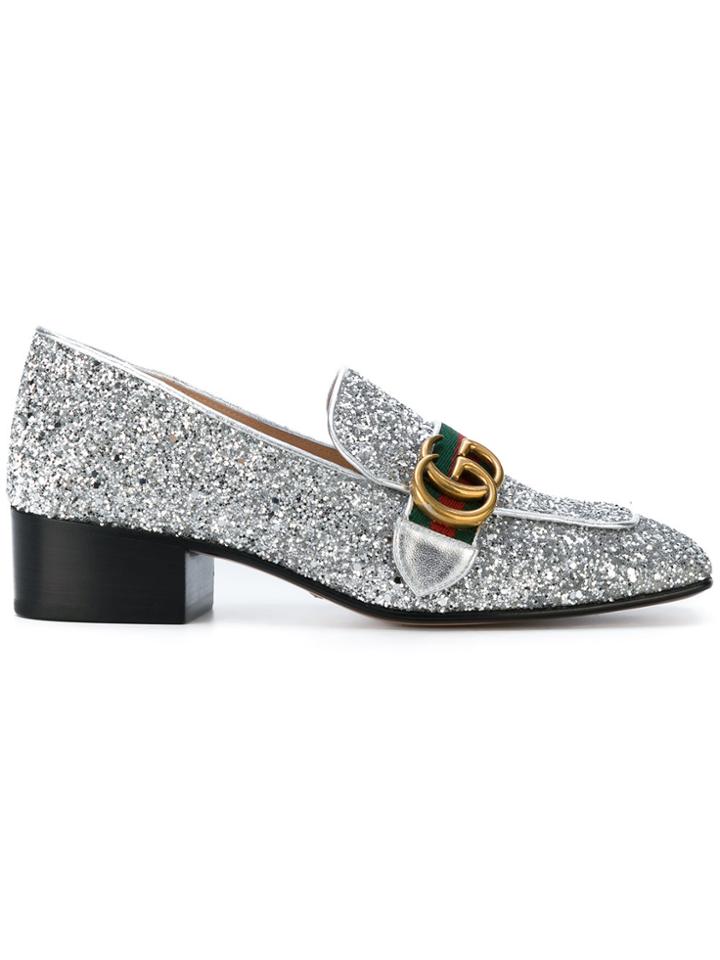 Gucci Gg Web Glitter Loafers - Metallic