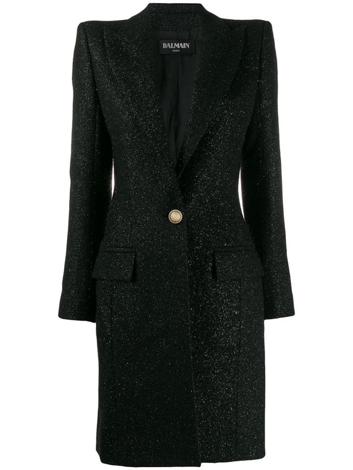 Balmain Single Breasted Fitted Long Coat - Black