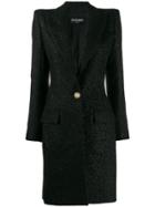 Balmain Single Breasted Fitted Long Coat - Black