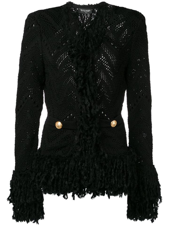 Balmain Knitted Fringe Cardigan - Black