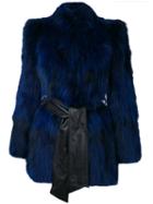 Just Cavalli - Oversized Coat - Women - Leather/polyester/racoon Fur - 40, Blue, Leather/polyester/racoon Fur
