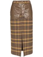 Rejina Pyo Check Print Contrast Front Knit Midi Skirt - Brown