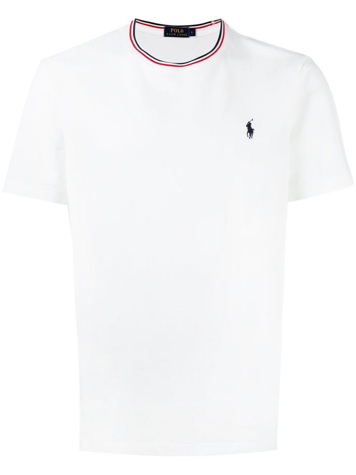 Polo Ralph Lauren Striped Round Neck T-shirt, Men's, Size: Medium, White, Cotton