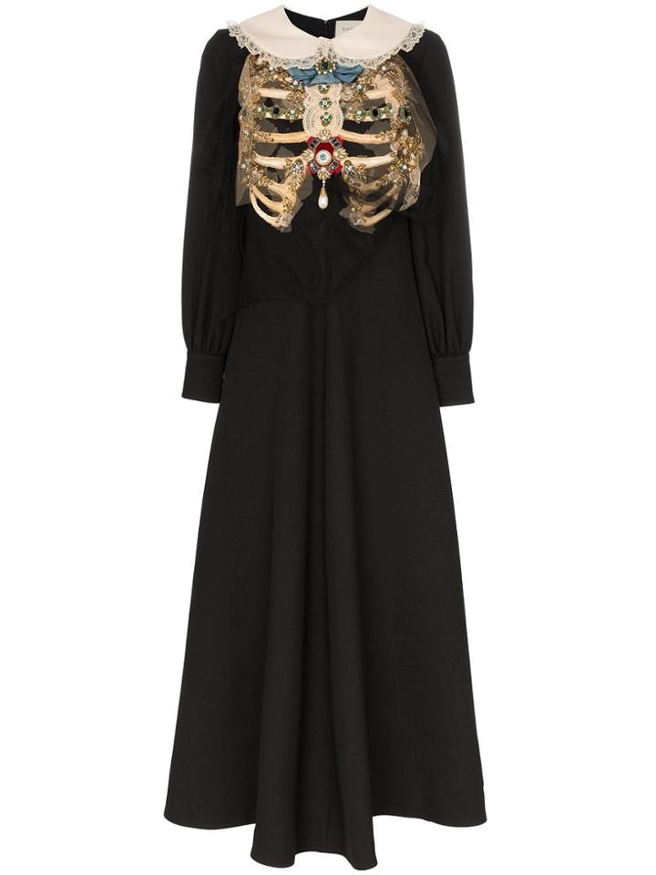 Gucci Embellished Ribcage Wool And Silk Dress - Black