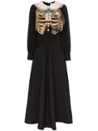 Gucci Embellished Ribcage Wool And Silk Dress - Black