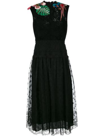 Valentino Tropical Dream Embroidered Lace Dress, Women's, Size: 42, Black, Polyamide/viscose/cotton/silk