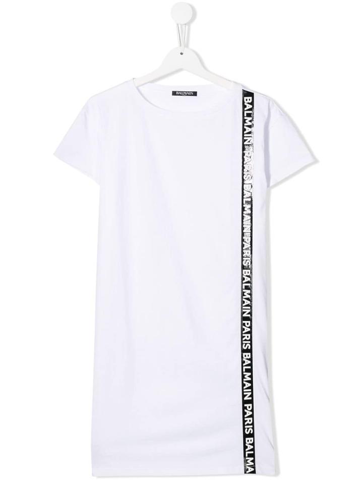 Balmain Kids Teen Logo Tape Dress - White