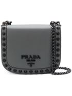 Prada Logo Plaque Stud Crossbody - Grey