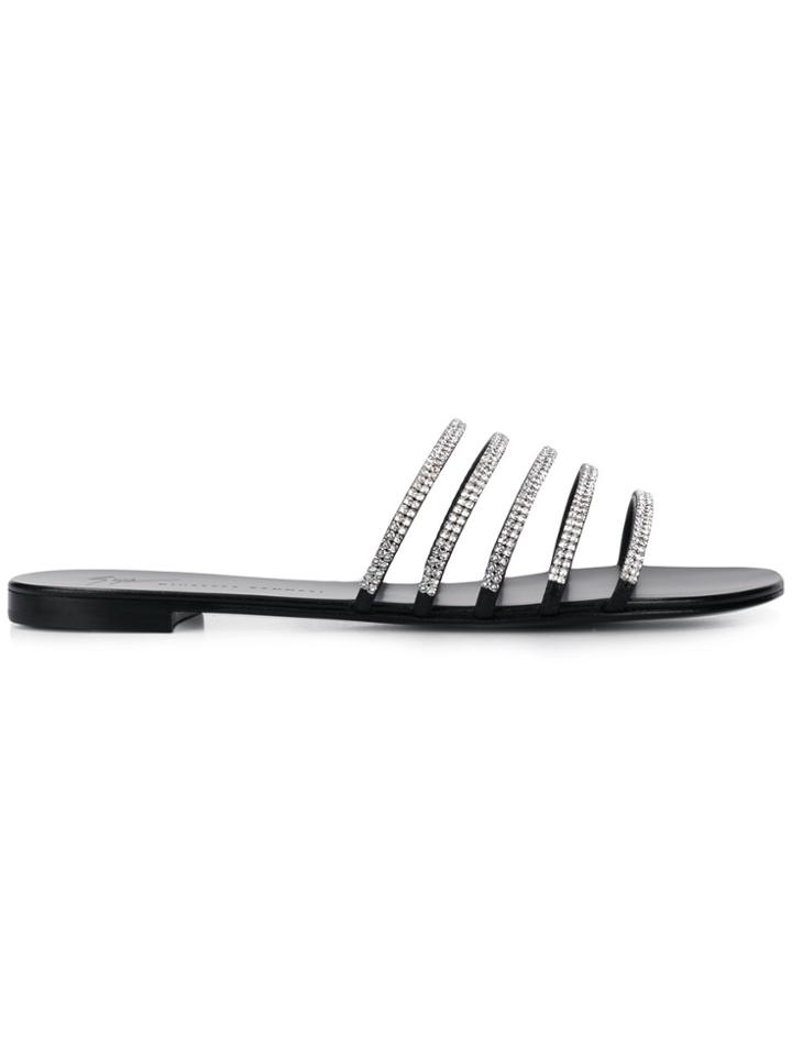 Giuseppe Zanotti Design Flat Embellished Sandals - Black