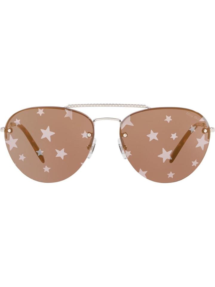 Miu Miu Eyewear Star Print Lenses Sunglasses - Silver