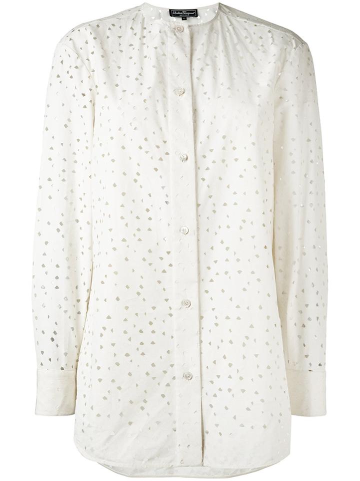 Salvatore Ferragamo - Cut-out Shirt - Women - Cotton - 38, Nude/neutrals, Cotton