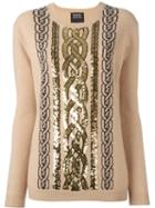 Markus Lupfer Sequined Cable Jumper, Women's, Size: Medium, Nude/neutrals, Polyamide/wool