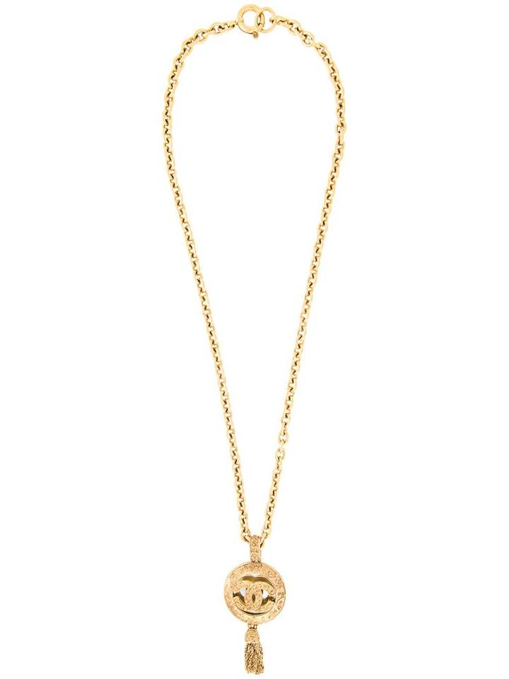 Chanel Vintage Cc Mirror Pendant Necklace, Women's, Metallic
