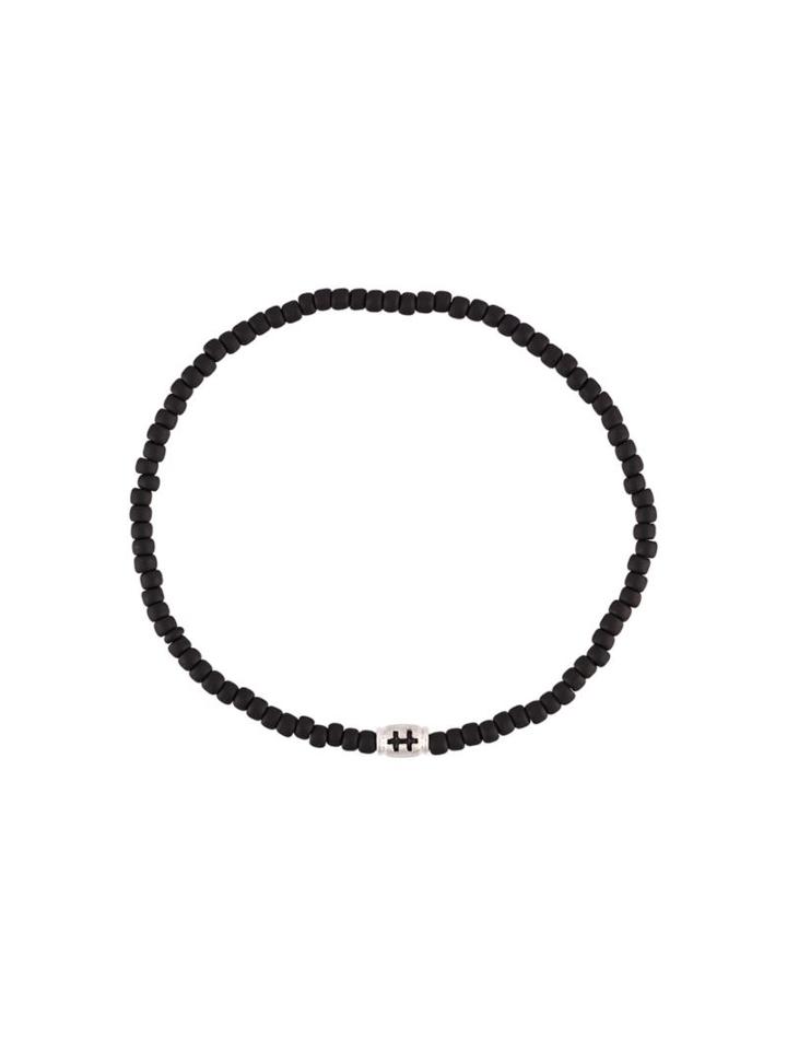 Luis Morais 14kt White Gold Mini 'cross Of Lorraine' Barrel Bracelet, Adult Unisex, Black