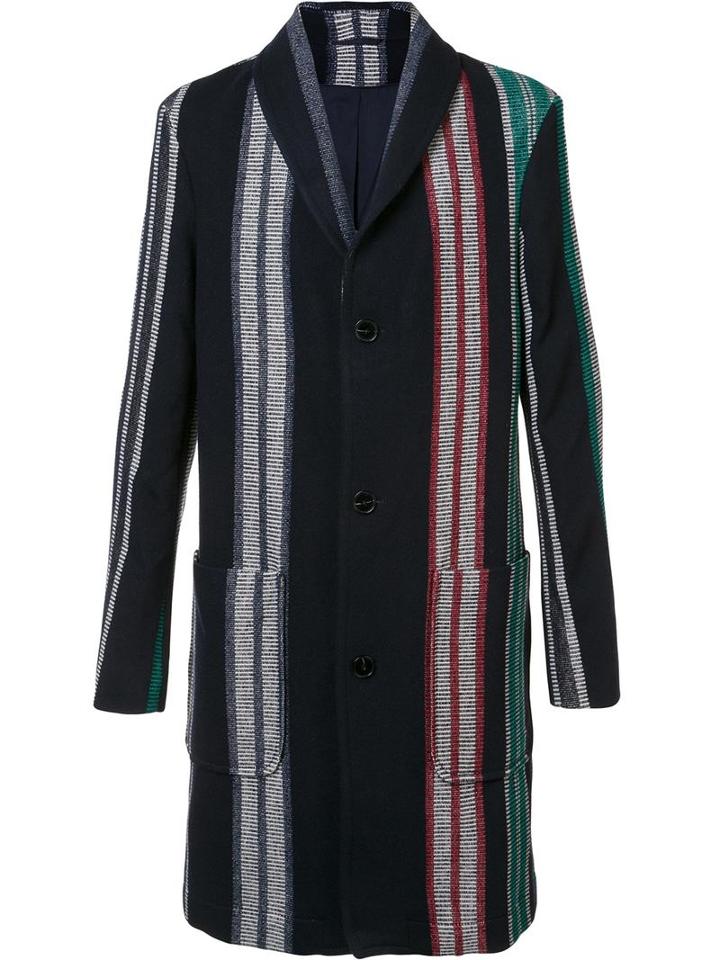 Carven Striped Coat, Men's, Size: 46, Blue, Viscose/cotton/wool/polyamide