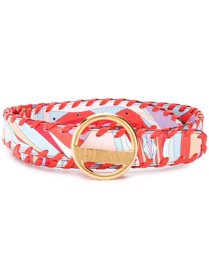 Emilio Pucci Burle Print Whipstitched Leather Belt - Orange