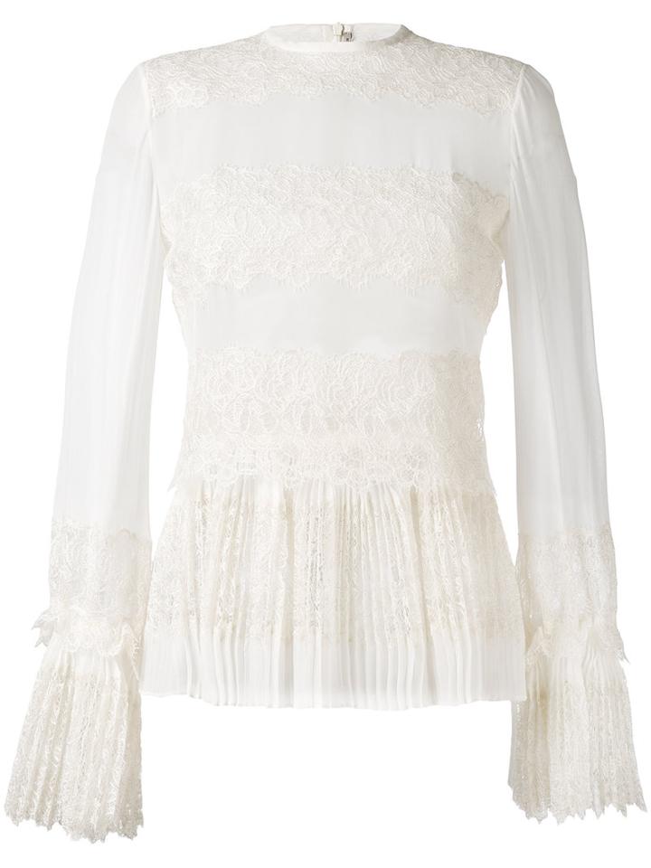 Ermanno Scervino - Lace Appliqué Sheer Blouse - Women - Silk - 42, Nude/neutrals, Silk