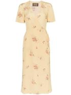 Reformation Jensen Short Sleeve Silk Dress - Yellow & Orange