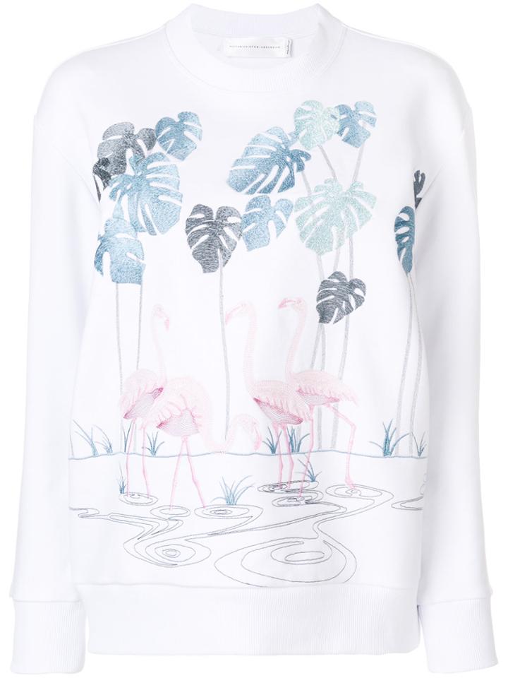 Victoria Beckham Flamingo Print Sweater - White