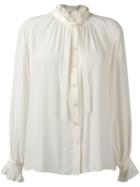 Closed Frill Neck Shirt, Women's, Size: Medium, White, Silk