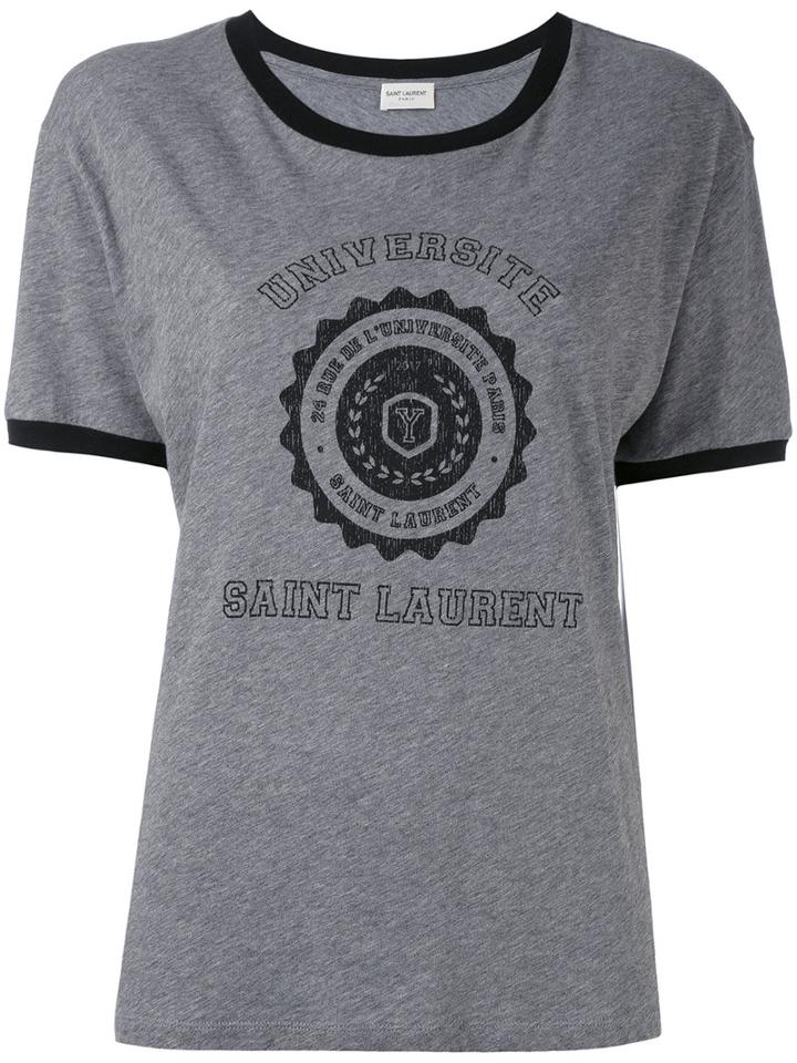 Saint Laurent - Logo Patch T-shirt - Women - Cotton - S, Grey, Cotton