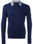 Z Zegna Collar Sweatshirt, Men's, Size: Xl, Blue, Silk/cotton