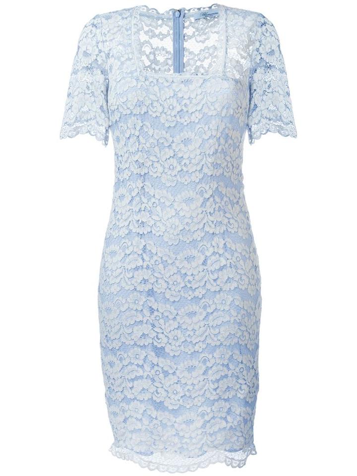 Blumarine Square Neck Lace Dress, Women's, Size: 46, Blue, Polyamide/cotton/silk/spandex/elastane