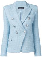 Balmain Tweed-effect Blazer Jacket - Blue