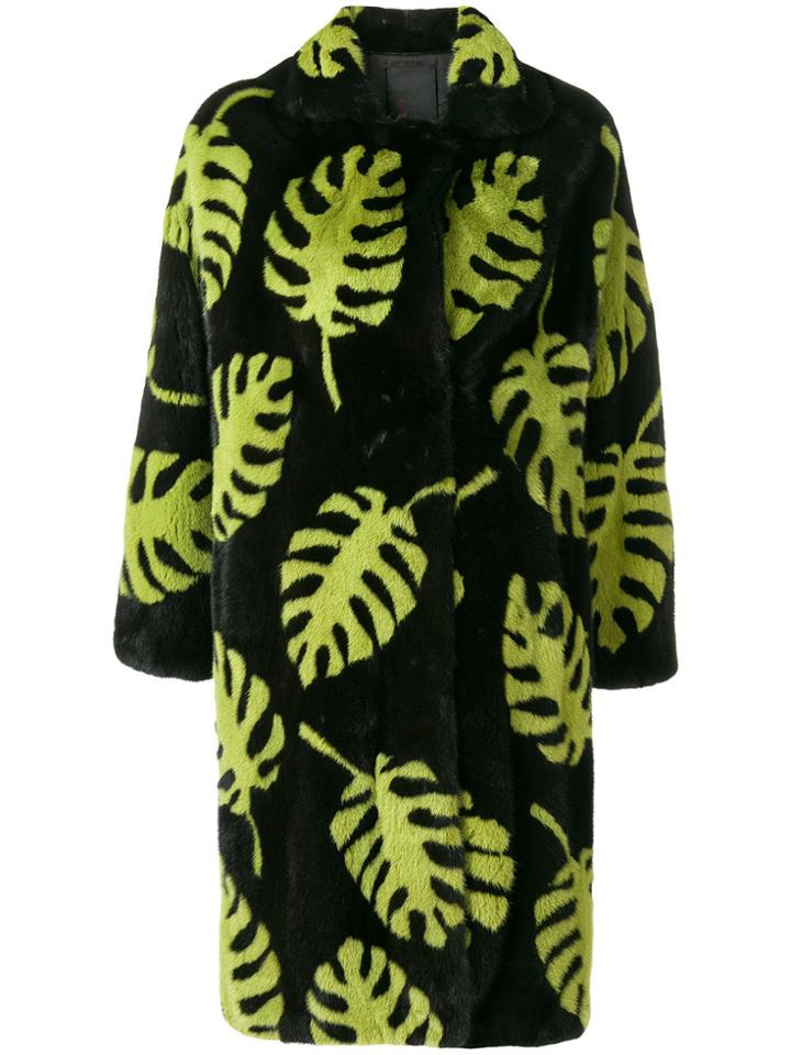 Liska Leaves Print Loose Coat - Black