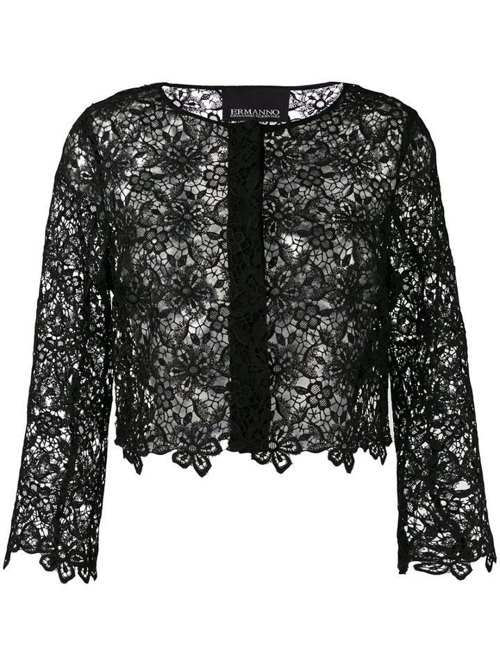 Ermanno Ermanno - Cropped Jacket - Women - Silk/cotton/polyester - 44, Women's, Black, Silk/cotton/polyester