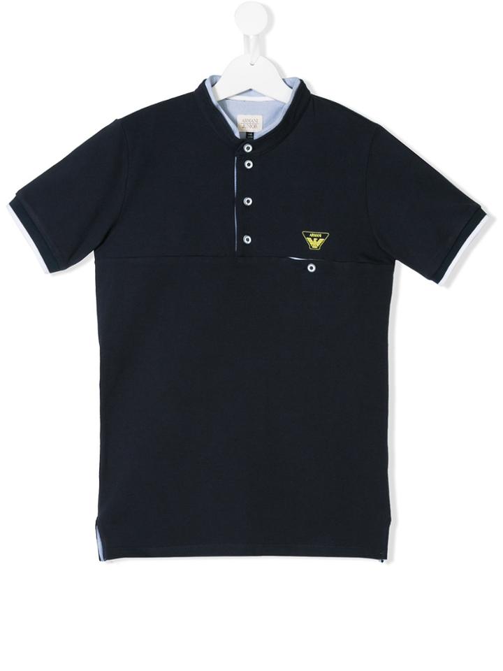 Armani Junior Stand Up Collar Polo Shirt - Blue