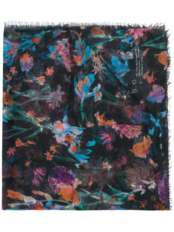 Iro Frayed Hem Printed Scarf - Black