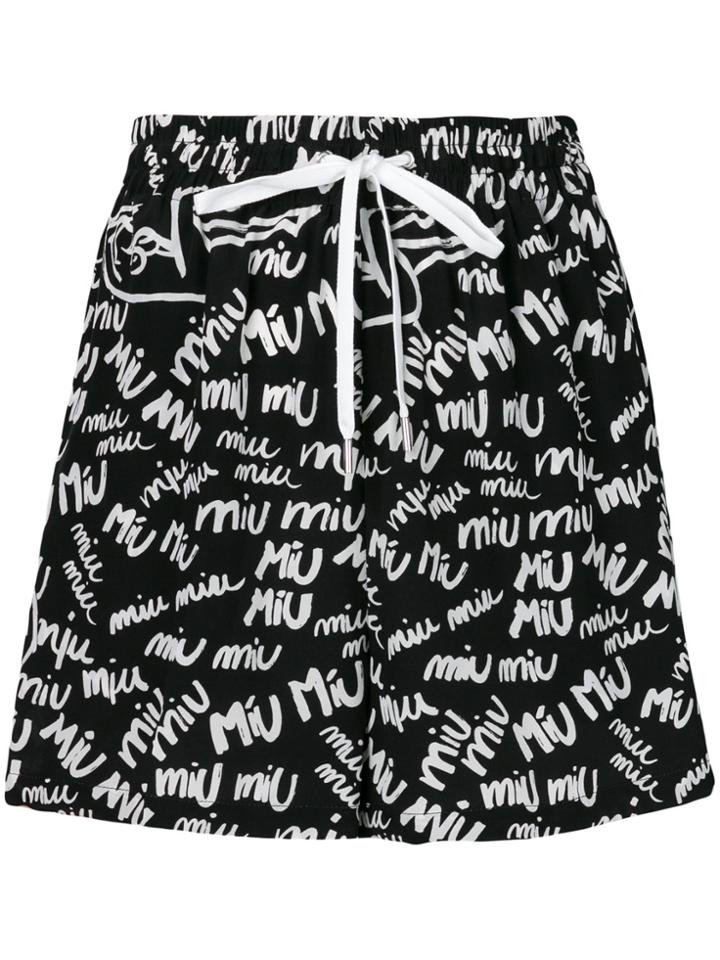 Miu Miu Crepe De Chine Logo Shorts - Black