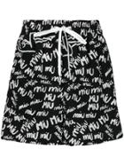 Miu Miu Crepe De Chine Logo Shorts - Black