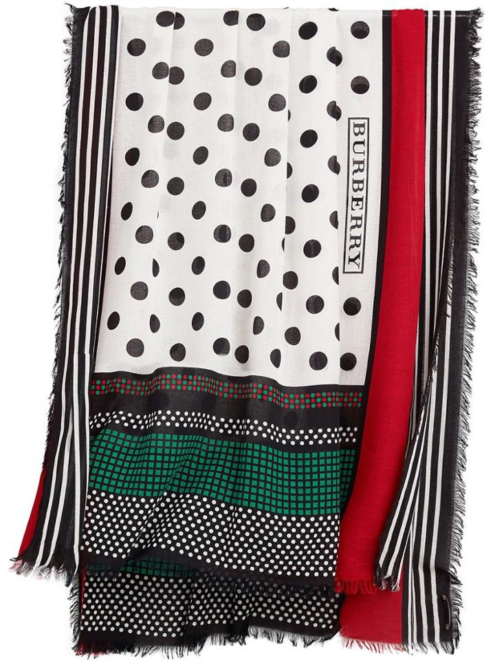 Burberry Graphic Spot And Stripe Print Scarf - White