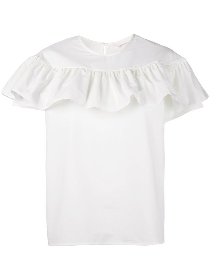 Water - Frill Blouse - Women - Cotton - Xs, White, Cotton