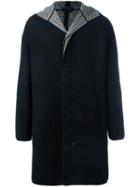 Lanvin Lightly Checked Coat, Men's, Size: 46, Blue, Leather/polyamide/virgin Wool