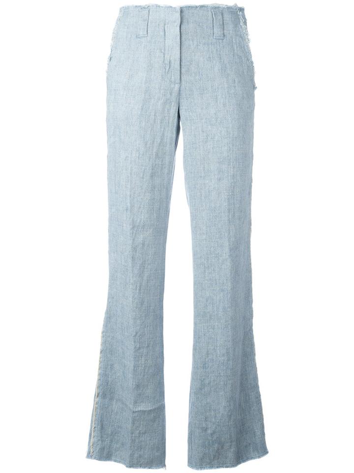 Dondup Raw Hem Flared Trousers, Women's, Size: 42, Blue, Cotton/linen/flax/silk