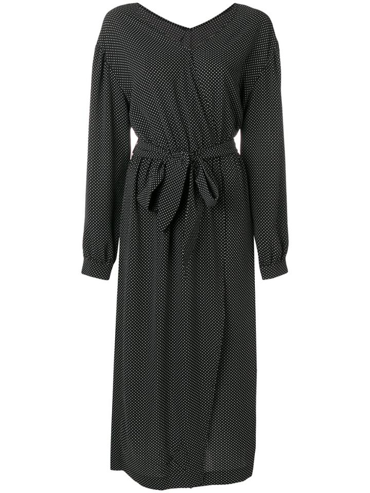 Nanushka Polka Dotted Tie Waist Dress - Black