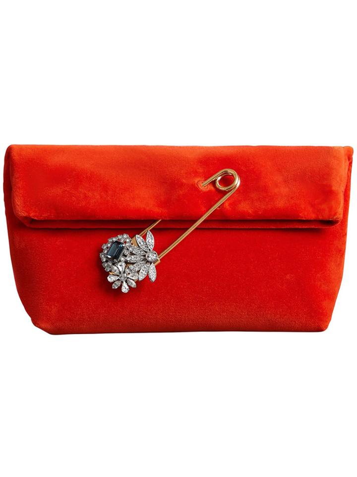 Burberry The Small Pin Clutch In Velvet - Yellow & Orange