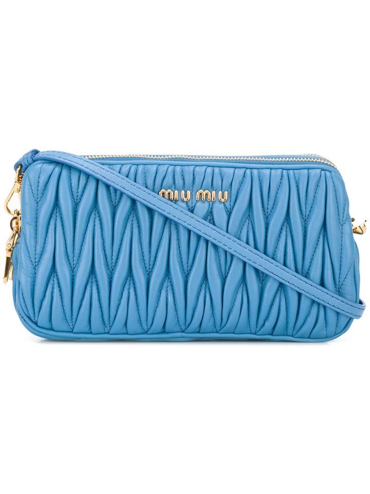 Miu Miu Quilted Shoulder Bag, Women's, Blue, Calf Leather
