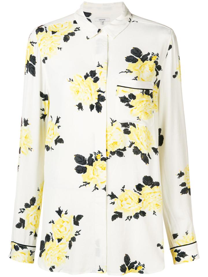 Ganni Floral Long-sleeve Shirt - White
