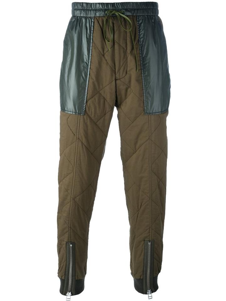 3.1 Phillip Lim Quilted Trousers, Men's, Size: Small, Green, Cotton/nylon/spandex/elastane/wool