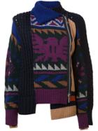 Sacai Patchwork Zip Front Sweater - Blue