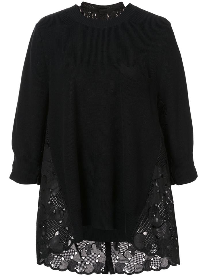 Sacai Lace Panel Oversized Sweater - Black