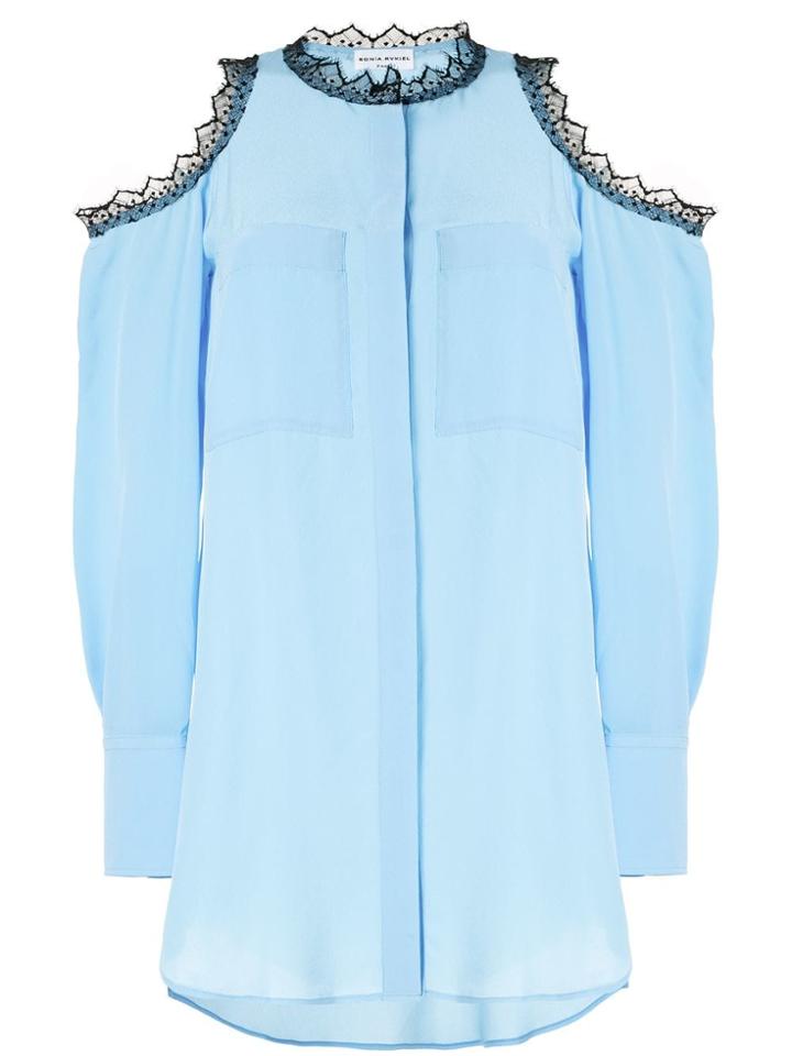 Sonia Rykiel Lace Trim Cold Shoulder Shirt - Blue