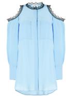 Sonia Rykiel Lace Trim Cold Shoulder Shirt - Blue
